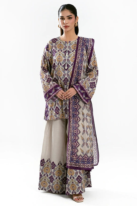 Beige Printed 3PC Unstitched